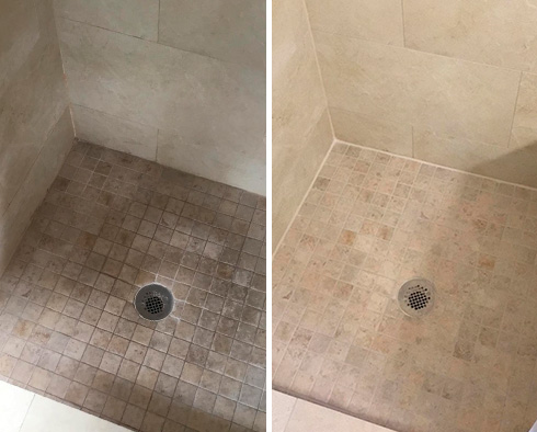 Before and After Image of a Shower After a Superb Grout Sealing in Houston, TX