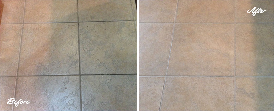 Before and After Tile Cleaning of Bathroom Floor in Richmond
