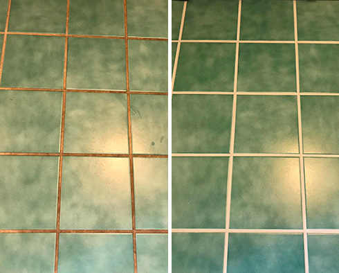 Image of a Bathroom Floor Before and After a Grout Sealing in Spring, TX