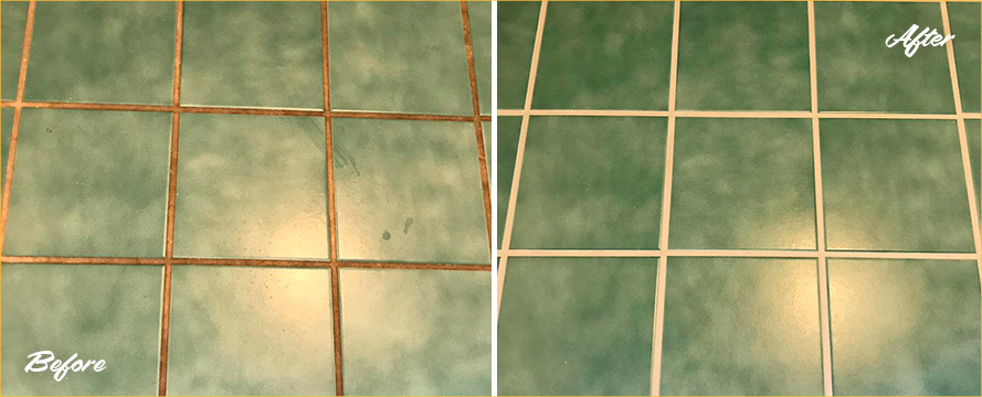 Image of a Bathroom Floor Before and After a Superb Grout Sealing in Spring, TX