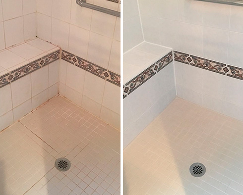 Ceramic Shower Before and After a Grout Sealing Service in Sugarland