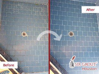 Before and After Our Master Shower Grout Cleaning Service in Brookshire, TX