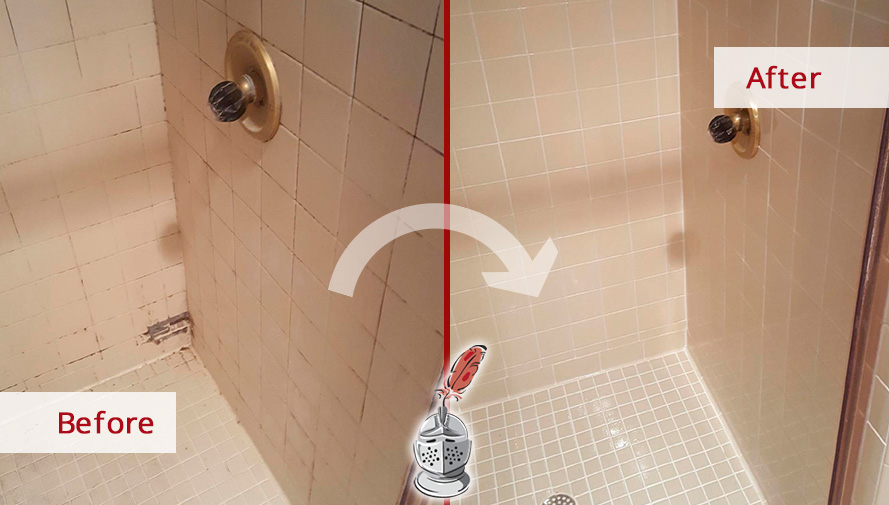 Tile Shower Joints Before and After a Grout Sealing in Texas City