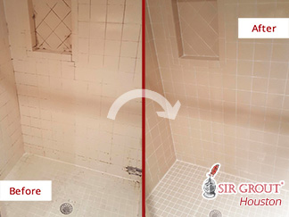 Tile Shower Before and After a Grout Sealing Service in Texas City