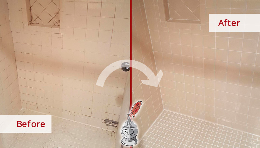 Tile Shower Before and After a Grout Sealing in Texas City