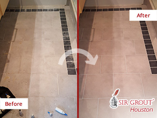 Bathroom Floor Before and After a Grout Sealing Service in Conroe