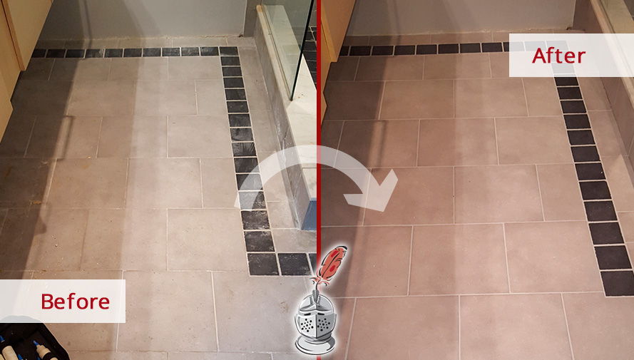 Bathroom Floor Before and After a Grout Sealing Service in Conroe