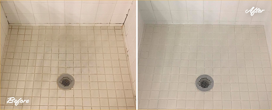 Shower Before and After Our Hard Surface Restoration Services in Richmond, TX