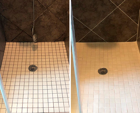 Shower Floor Before and After a Stone Sealing in Cypress