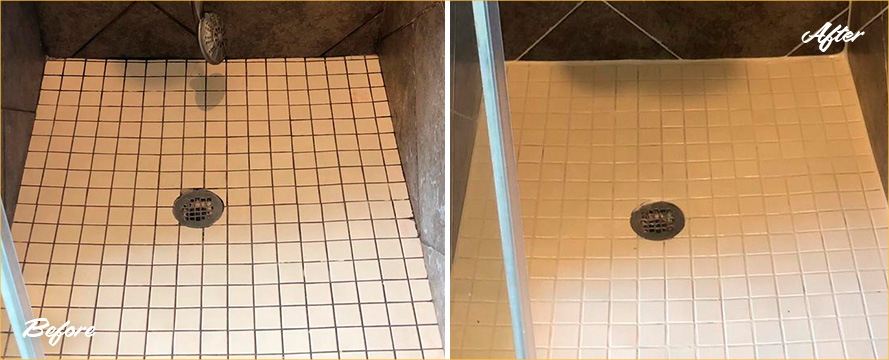 Shower Floor Before and After a Stone Sealing in Cypress
