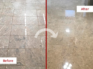 Marble Floor Before and After Our Stone Polishing Services in Katy, TX