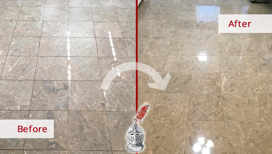 Marble Floor Before and After Our Stone Polishing Services in Katy, TX