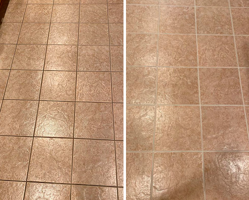 Floor Before and After a Grout Cleaning in Santa Fe, TX