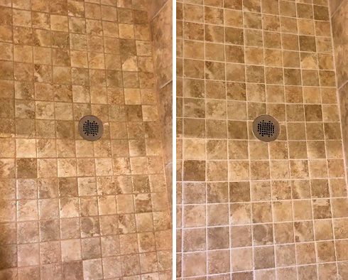 Tile Floor Before and After a Grout Sealing in Needville