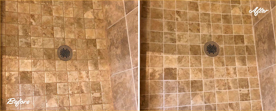 Tile Floor Before and After a Grout Sealing in Needville