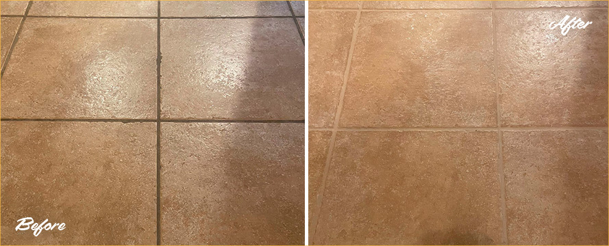 Floor Before and After a Remarkable Grout Cleaning in Sugar Land, TX