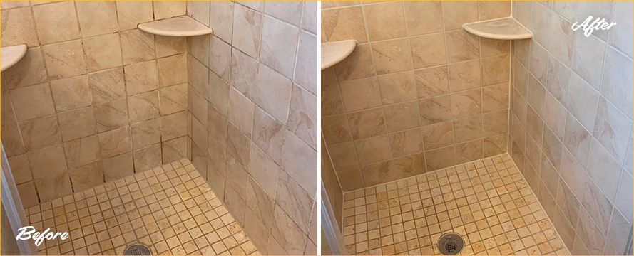 Shower Before and After Our Professional Caulking Services in Conroe, TX