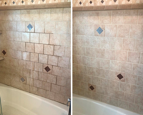 Ceramic Shower Before and After a Service from Our Tile and Grout Cleaners in Houston