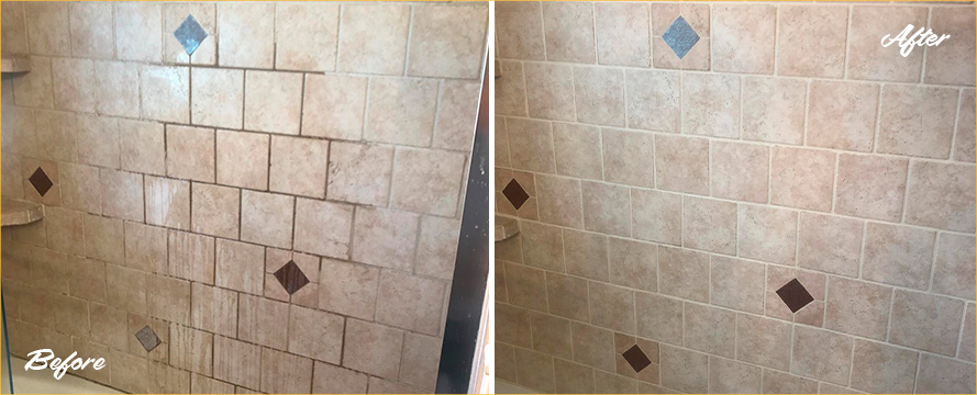 Ceramic Shower Before and After a Service from Our Tile and Grout Cleaners in Houston
