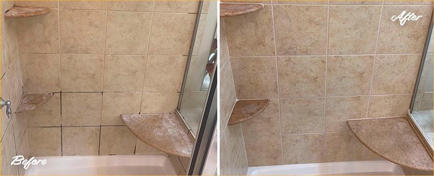 Shower Before and After a Service from Our Grout Cleaners in Sugarland