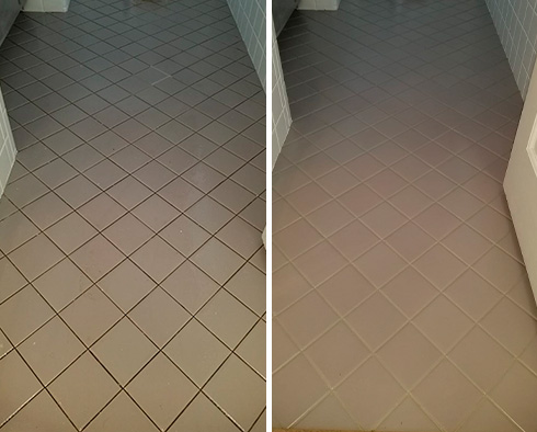 Tile Floor Before and After a Grout Recoloring in Houston