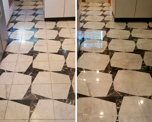 Floor Before and After a Stone Cleaning in Richmond, TX