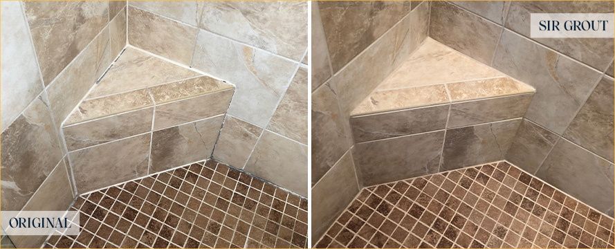 Shower Floor and Walls Before and After Our Caulking Services in Richmond