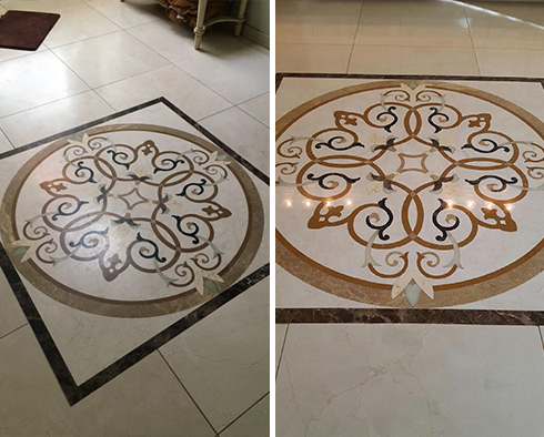 Living Room Floor Before and After a Stone Cleaning in Spring