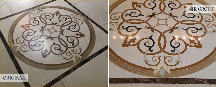 Living Room Floor Before and After a Stone Cleaning in Spring