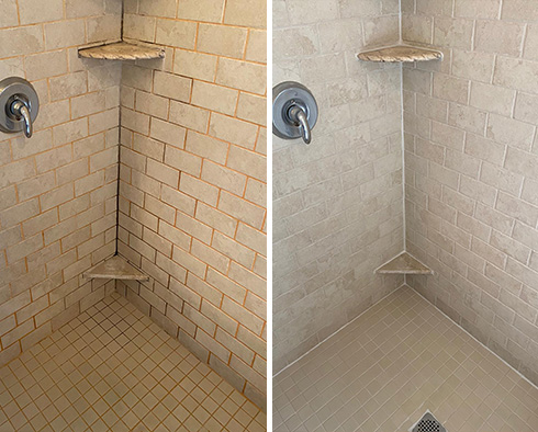 Tile Shower Before and After a Grout Sealing in Richmond