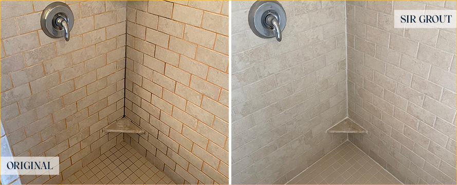 Tile Shower Before and After a Grout Sealing in Richmond