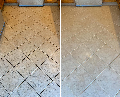 Kitchen Floor Before and After a Tile Cleaning in Houston