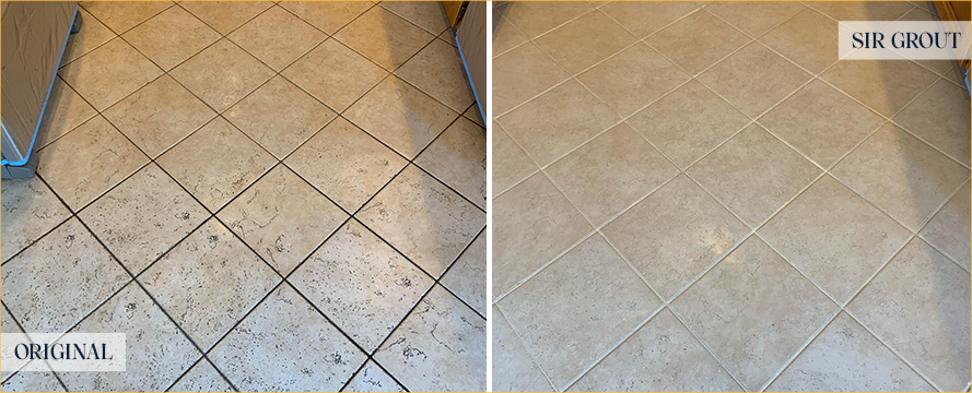 Kitchen Floor Before and After a Tile Cleaning in Houston