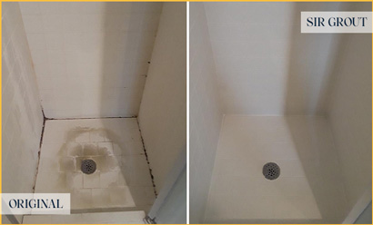 Shower Floor and Walls Before and After a Tile Cleaning in Spring