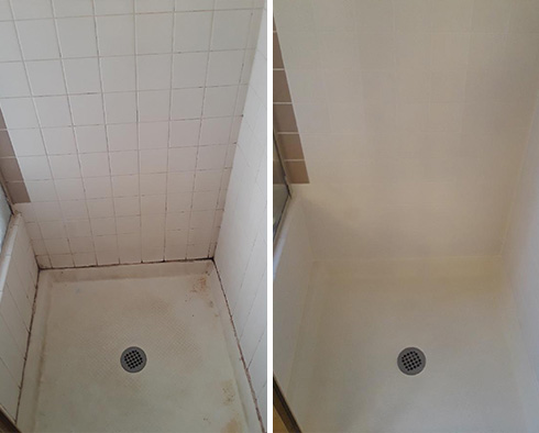 Shower Stall Before and After a Tile Cleaning in Spring