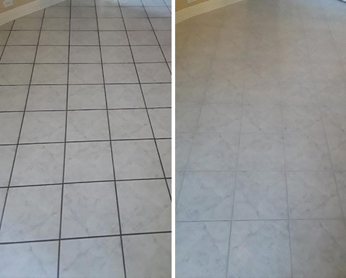 Tile Floor Before and After a Grout Cleaning in Houston