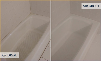 Bathtub Before and After a Grout Cleaning in Houston