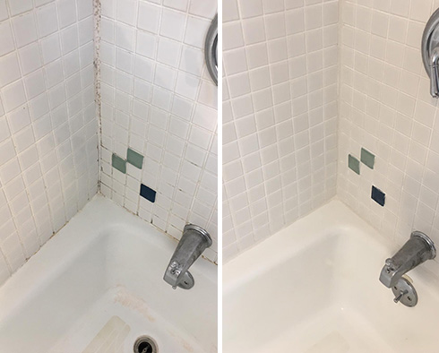 Tile Shower Before and After Our Caulking Services in Conroe