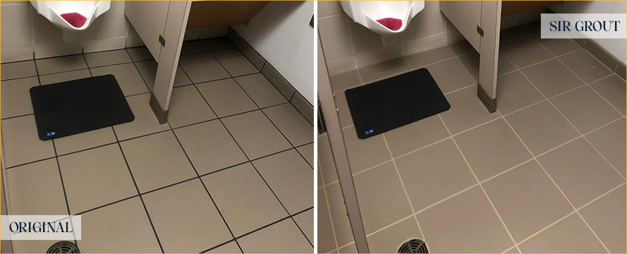 Restroom Floor Before and After a Grout Cleaning in Houston