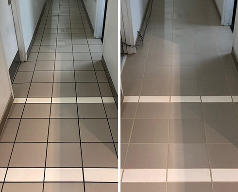 Tile Floor Before and After a Grout Cleaning in Houston