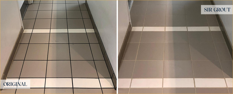 Tile Floor Before and After a Grout Cleaning in Houston