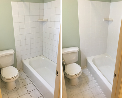Bathroom and Shower Stall Before and After a Grout Cleaning in Spring
