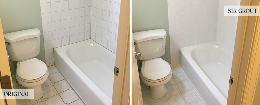 Bathroom and Shower Stall Before and After a Grout Cleaning in Spring