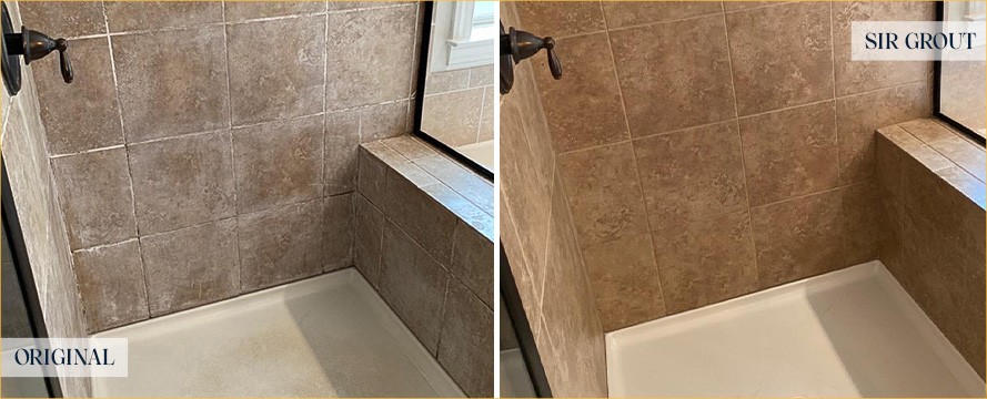 Shower Stall Before and After a Service from Our Tile and Grout Cleaners in Spring