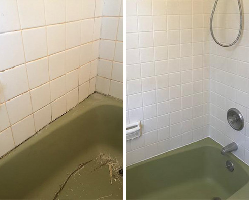 Tile Shower Before and After Our Caulking Services in Houston