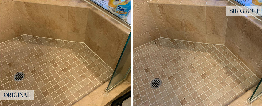 Shower Stall Before and After a Service from Our Tile and Grout Cleaners in The Woodlands