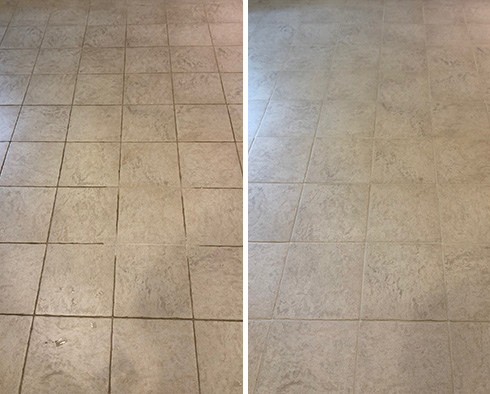 Tile Floor Before and After a Grout Sealing in Houston