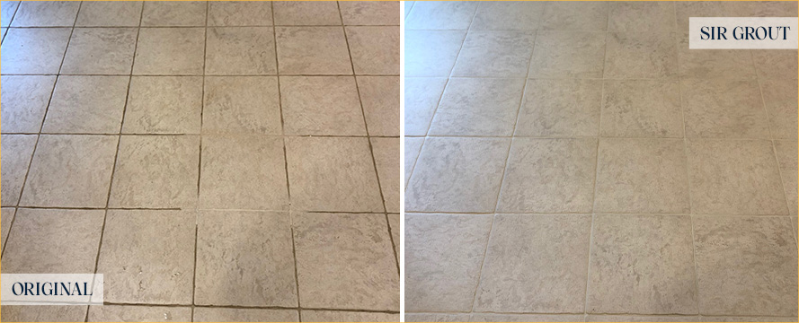 Tile Floor Before and After a Grout Sealing in Houston