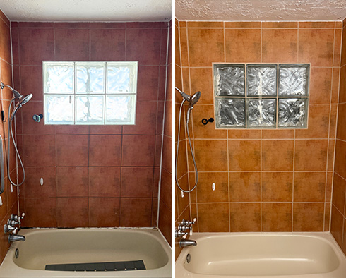 Shower Before and After a Grout Sealing in Houston, TX
