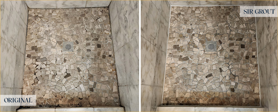 Shower Before and After an Excellent Stone Cleaning in Houston, TX